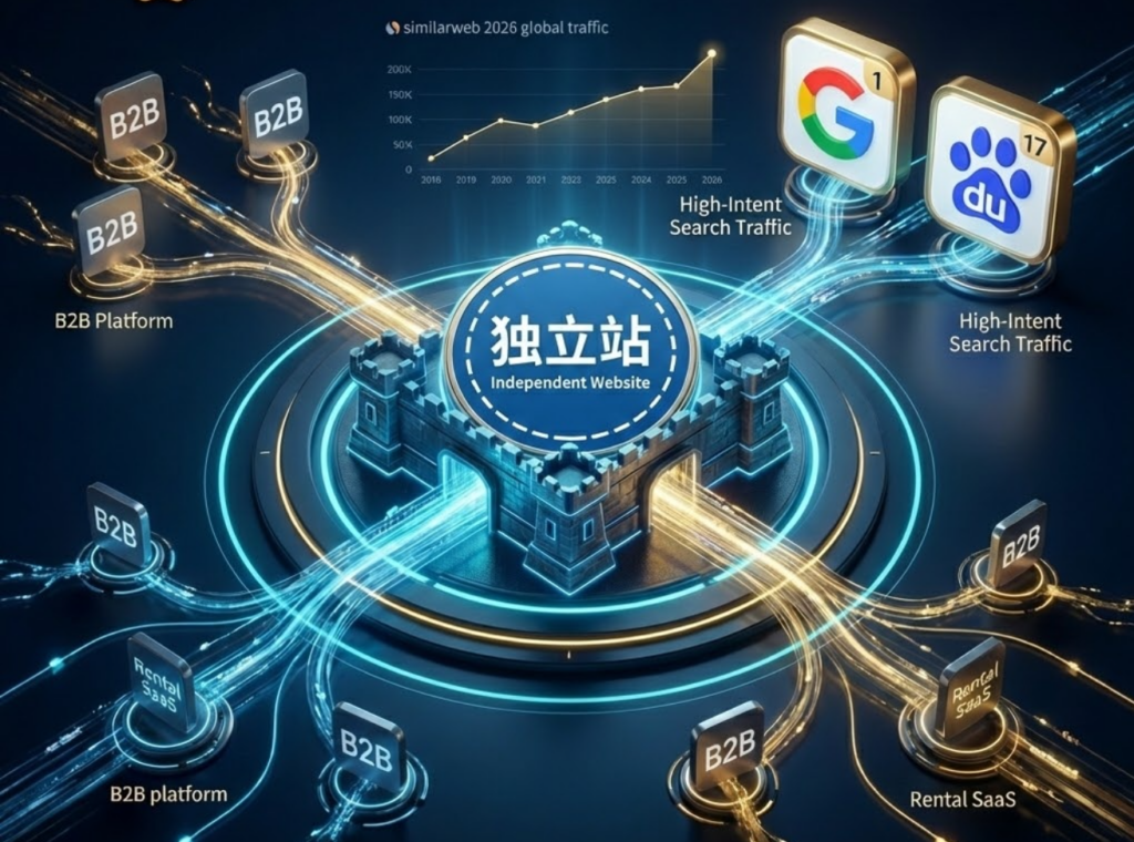数觅国际数字科技（SMI Digital）展示真独立站如何承接Google谷歌与Baidu百度的高价值搜索流量，打造对抗B2B平台与SaaS租赁系统的私域商业堡垒。
