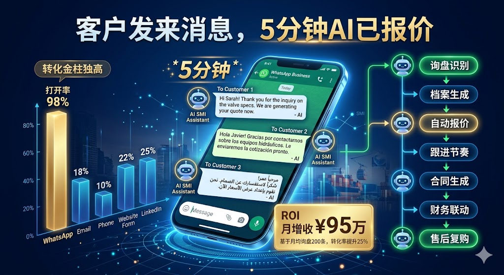 B2B 出海 WhatsApp 接待 AI 化：从询盘到合同的 7 步自动流程（2026 实操指南）